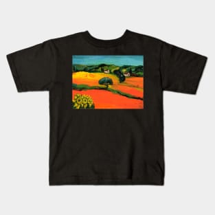 TUSCANY LANDSCAPE ,SUNFLOWERS AND YELLOW ORANGE FIELDS Kids T-Shirt